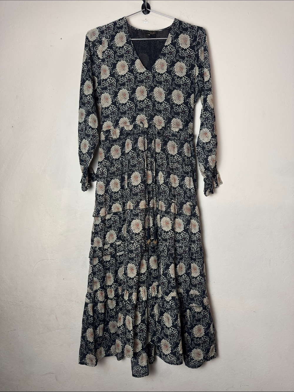 House of Harlow 1960 Nicole Richie Floral Cotton Tiered Maxi Dress Black XS